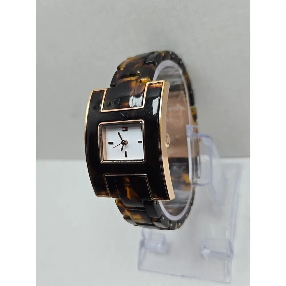 Tommy Hilfiger Womens Tortoise Shell Bracelet Watch Y2K Rose Gold New Battery